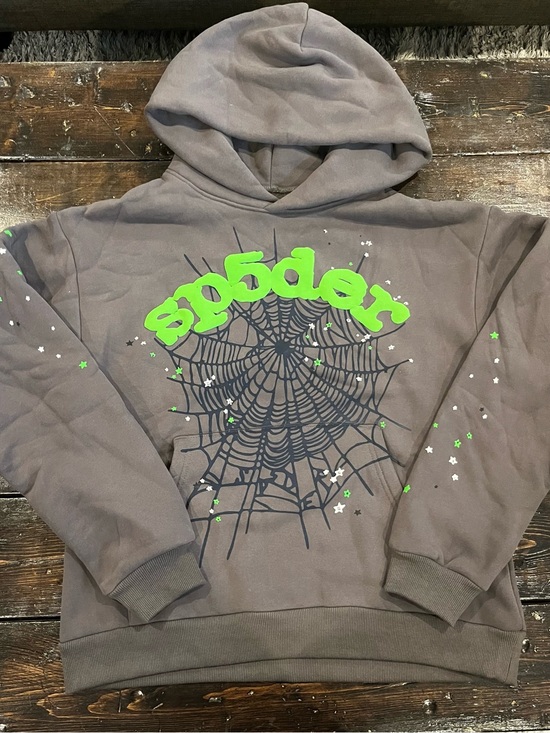 Sp5der Other - Sp5der Gray Hoodie Sweatshirt with Neon Green Graphic